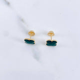 Stud Earrings Clover 1.3gr / 8mm Green Resin 18K Yellow Gold &