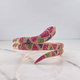 Bracelet Snake Ring 41.8gr / 20.42cm / Fuchsia Green Blue White Zircons 18K Rose Gold &