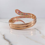 Bracelet Snake Ring 41.8gr / 20.42cm / Fuchsia Green Blue White Zircons 18K Rose Gold &