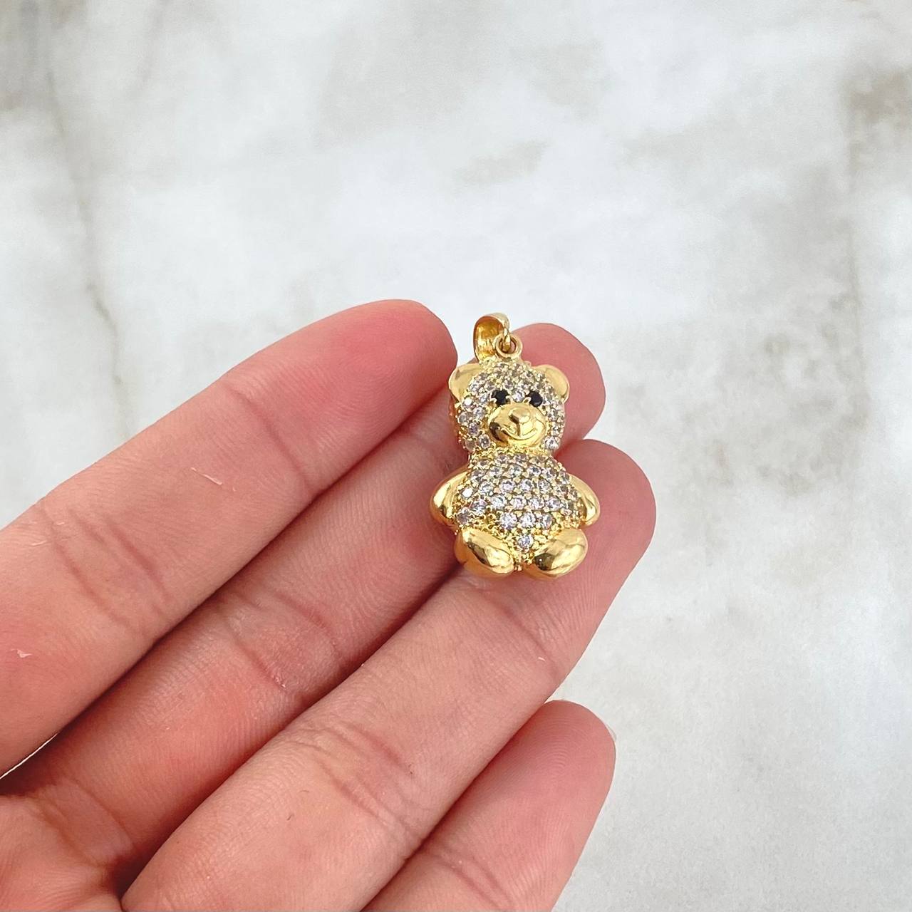 Pendant Bear 7.35gr / 3cm / White and Black Zircons 18K Yellow Gold *