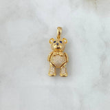 Pendant Articulated Bear 8.6gr / 3.7cm / Bow - White and Blue Zircons 18K Yellow Gold *