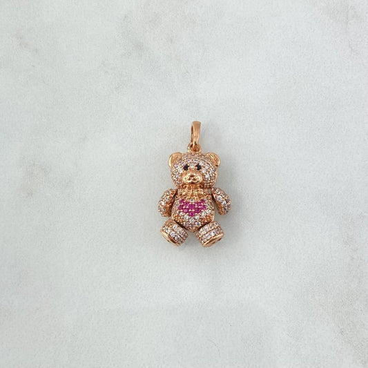 Pendant Articulated Heart Bear 4.35gr / 2.5cm / Colored Zircons 18K Rose Gold *