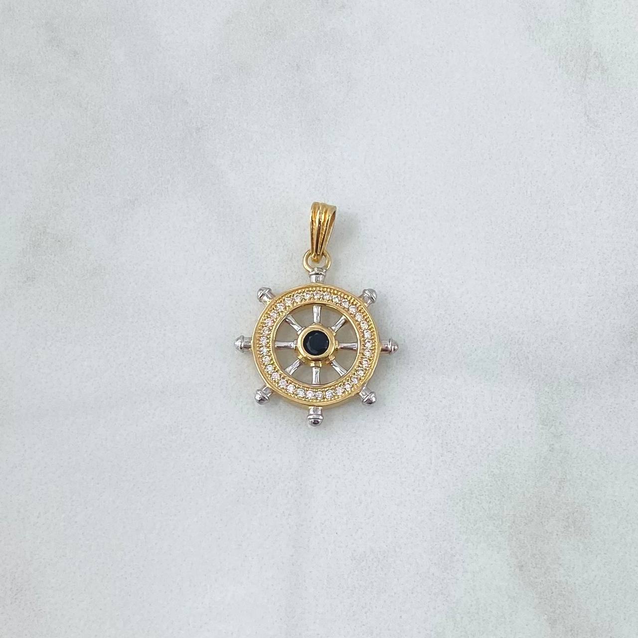 Dije Timon  2.75gr / 2.7cm / Circon Negro Dos Oros Amarillo Blanco 18K *