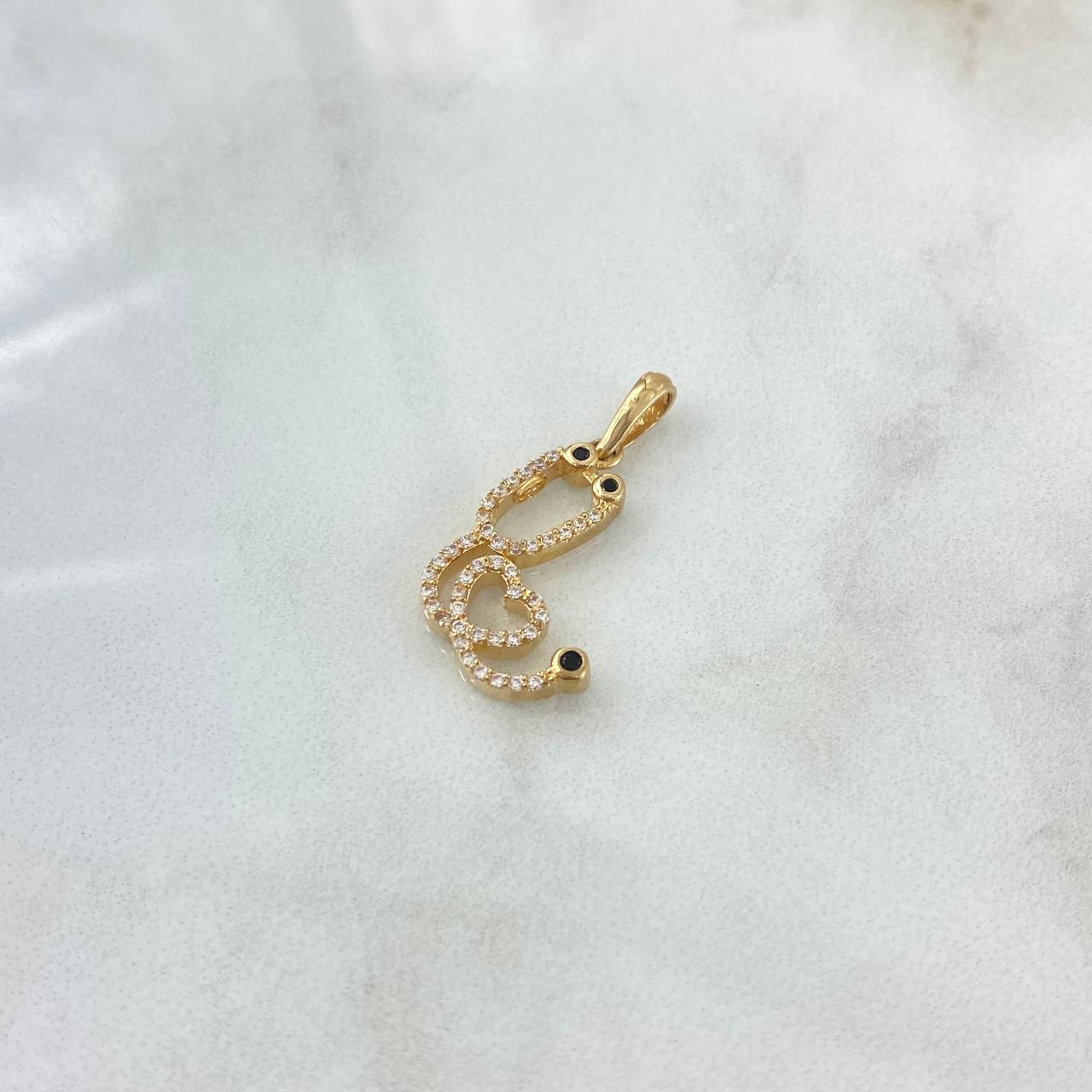 Dije Estetoscopio 2.3gr / 2.6cm / Circones Blancos Y Negros Oro Amarillo 18K *