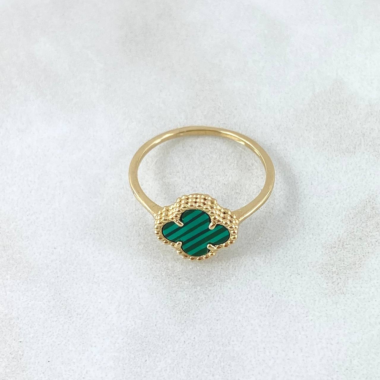 Ring Clover VCyA 2.3gr / Size 7 / Green Malachite Dotted 18K Yellow Gold
