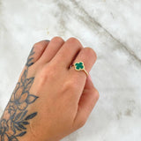 Ring Clover VCyA 2.3gr / Size 7 / Green Malachite Dotted 18K Yellow Gold