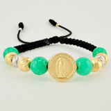 Pulsera Tejida Virgen Guadalupe Morrallas 8Mm-7Mm-6Mm-3Mm Dos Oros Amarillo Blanco 18K