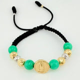 Pulsera Tejida Virgen Guadalupe Morallas 8Mm-7Mm-6Mm-3Mm Dos Oros Amarillo Blanco 18K