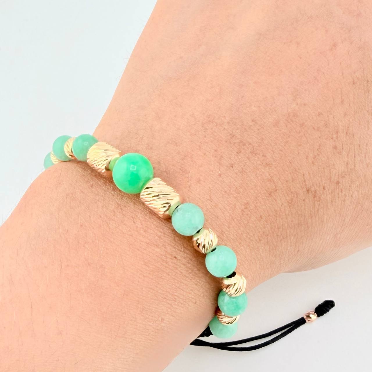 Pulsera Tejida Morallas Cilindros 6Mm-5Mm-3Mm Dos Oros Amarillo Rosa 18K