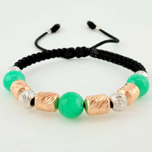 Pulsera Tejida Morrallas/ Cilindros 8Mm-6Mm-3Mm Dos Oros Blanco Rosa 18K