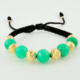 Pulsera Tejida Morallas Bolas Diamantadas 8Mm-7Mm-3Mm Oro Amarillo 18K