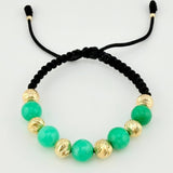 Pulsera Tejida Morallas Bolas Diamantadas 8Mm-7Mm-3Mm Oro Amarillo 18K