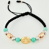 Pulsera Tejida Herraje San Benito Morallas /Cilindros 6Mm-3Mm Tres Oros 18K