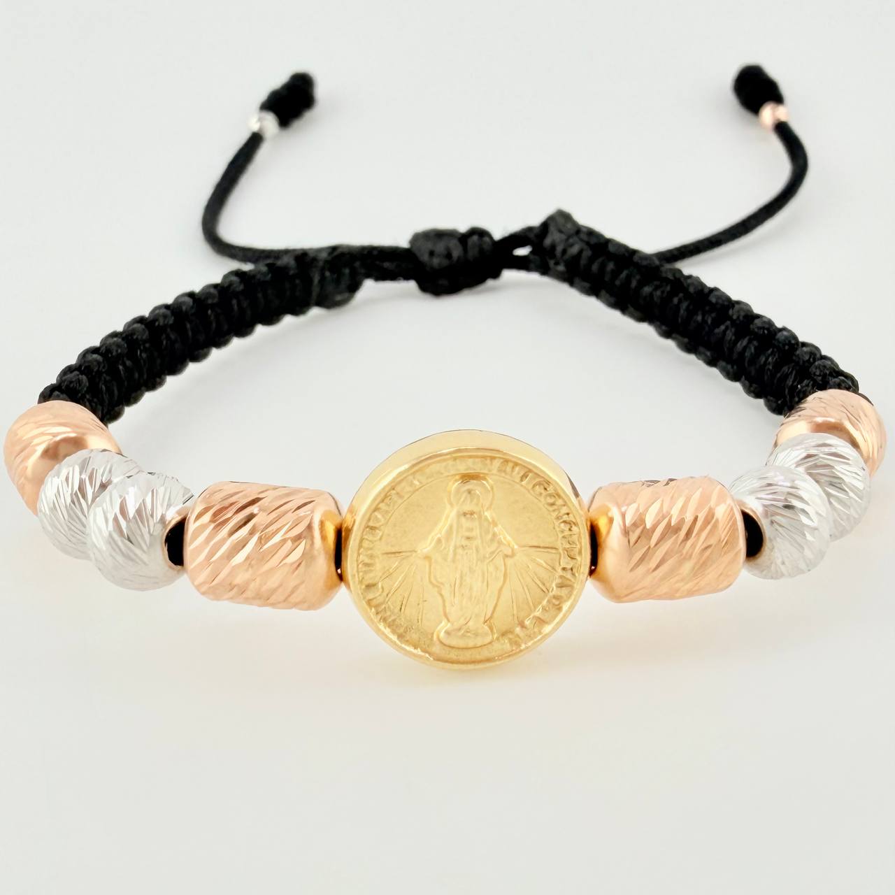 Woven Bracelet Miraculous Virgin Cylinders 6mm-3mm Yellow Gold 18K