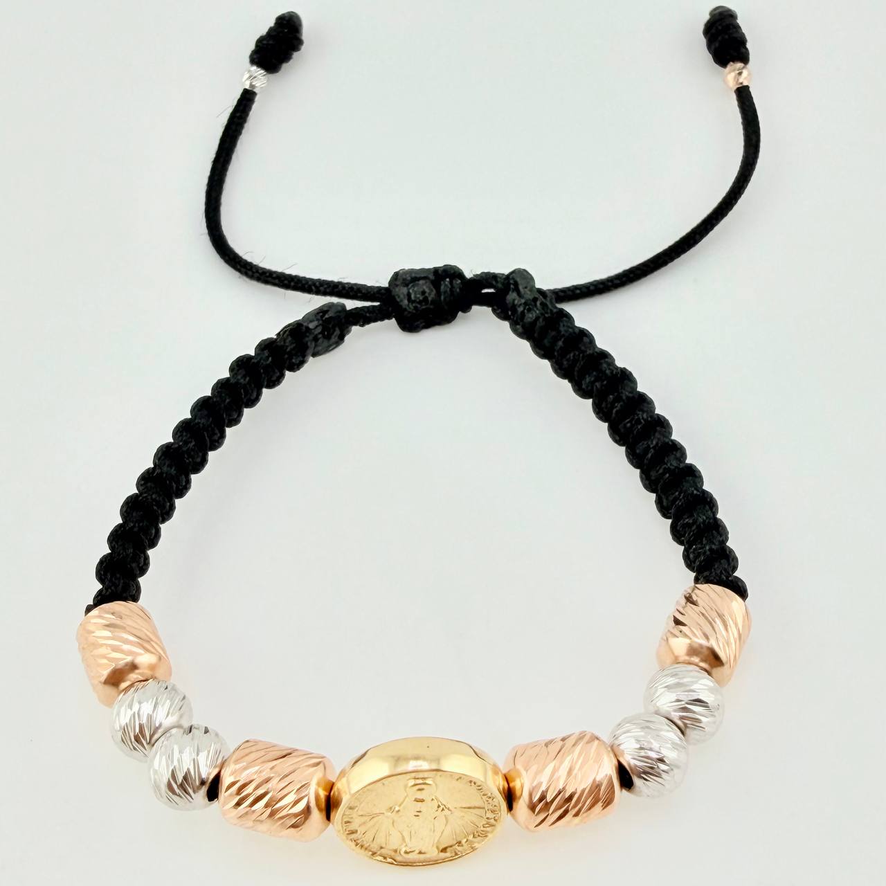 Woven Bracelet Miraculous Virgin Cylinders 6mm-3mm Yellow Gold 18K