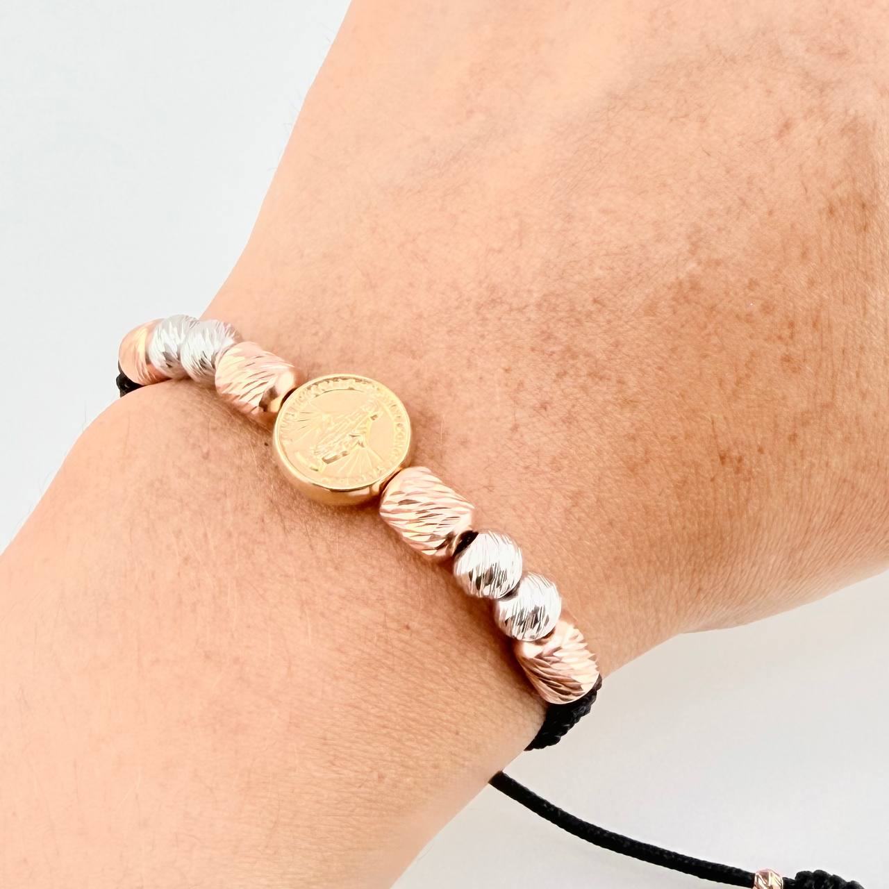 Woven Bracelet Miraculous Virgin Cylinders 6mm-3mm Yellow Gold 18K