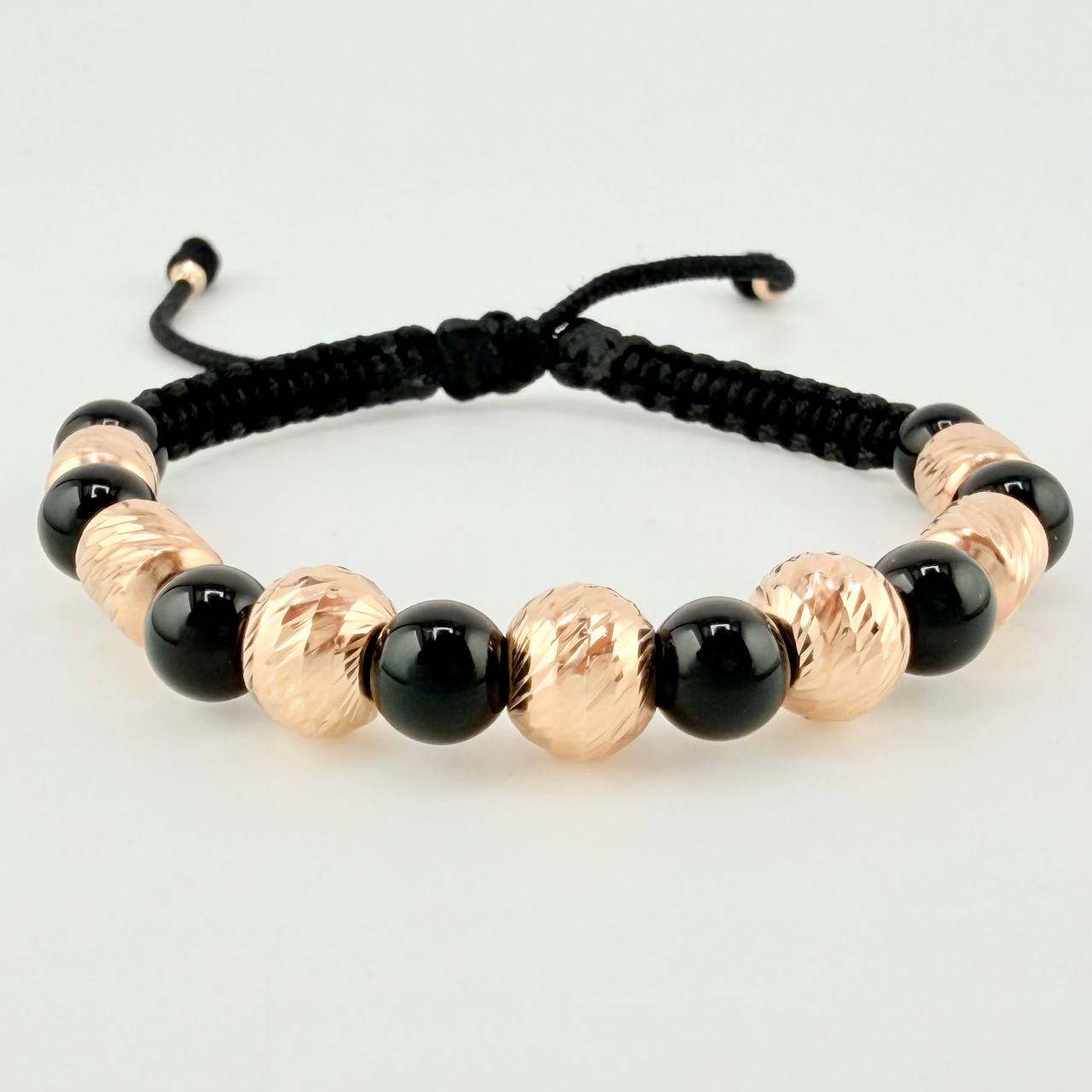 Woven Bracelet Diamond Cut Beads Cylinders 8Mm-6Mm Rose Gold 18K