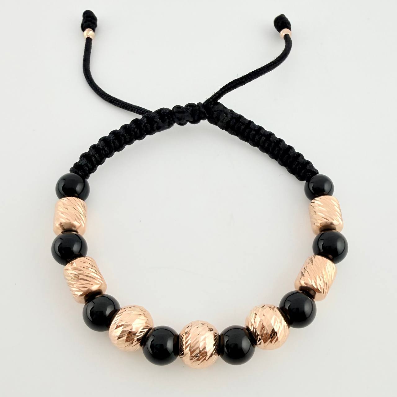Woven Bracelet Diamond Cut Beads Cylinders 8Mm-6Mm Rose Gold 18K