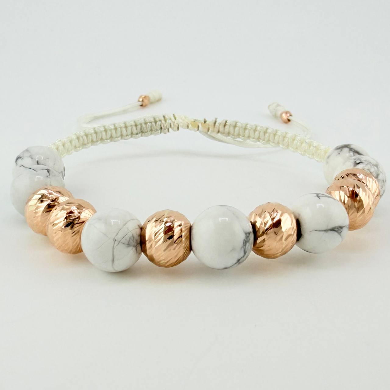 Woven Bracelet with Interspersed Diamond Cut Beads 8Mm Rose Gold 18K