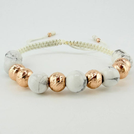 Pulsera Tejida Bolas Diamantadas Intercaladas 8Mm Oro Rosa 18K