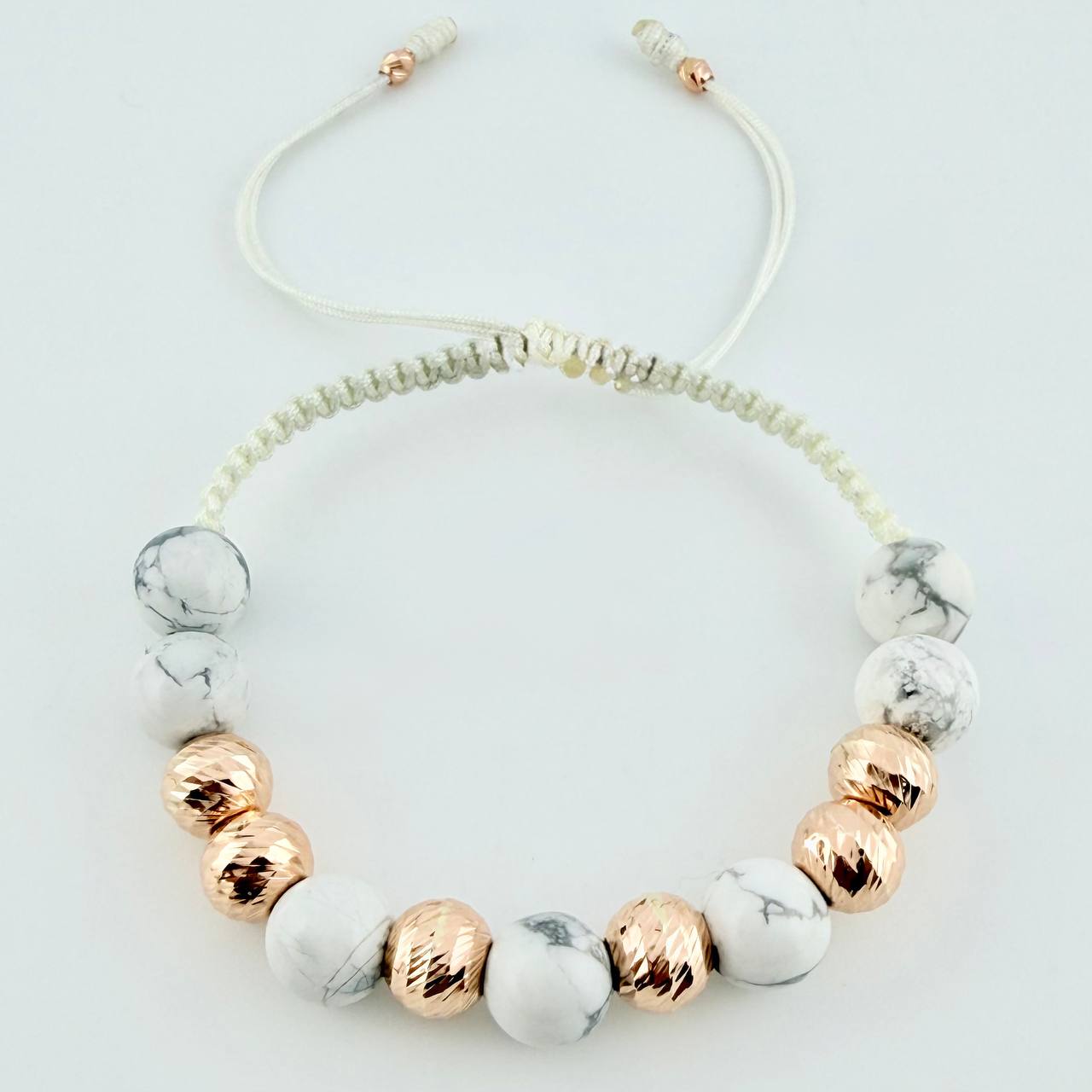 Woven Bracelet with Interspersed Diamond Cut Beads 8Mm Rose Gold 18K