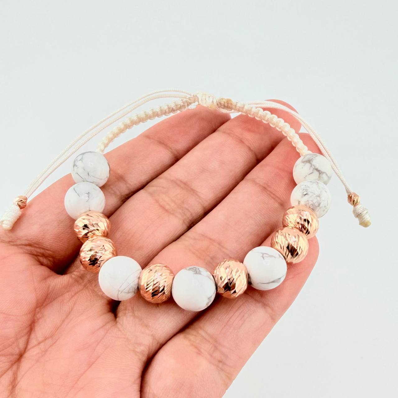 Woven Bracelet with Interspersed Diamond Cut Beads 8Mm Rose Gold 18K