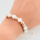 Woven Bracelet with Interspersed Diamond Cut Beads 8Mm Rose Gold 18K