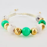 Pulsera Tejida Bolas Blancas Morallas 8Mm- 7Mm-3Mm Oro Amarillo 18K