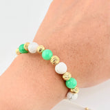 Pulsera Tejida Bolas Blancas Morallas 8Mm- 7Mm-3Mm Oro Amarillo 18K