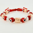 Woven Bracelet with Turkish Eye Cylinders 6mm Two Golds White Rose 18K