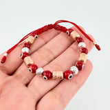 Woven Bracelet with Turkish Eye Cylinders 6mm Two Golds White Rose 18K