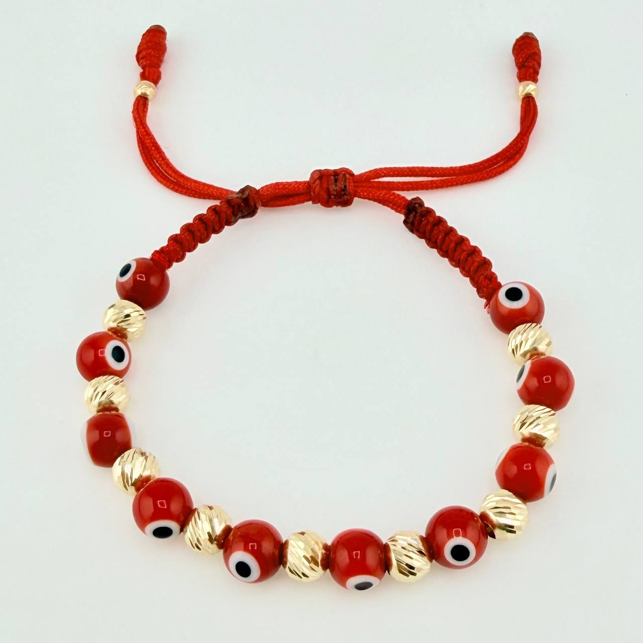 Pulsera Tejida Ojos Turcos Bolas Diamantadas 5Mm-3Mm Oro Amarillo 18K