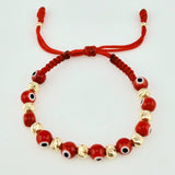 Pulsera Tejida Ojos Turcos Bolas Diamantadas 5Mm-3Mm Oro Amarillo 18K