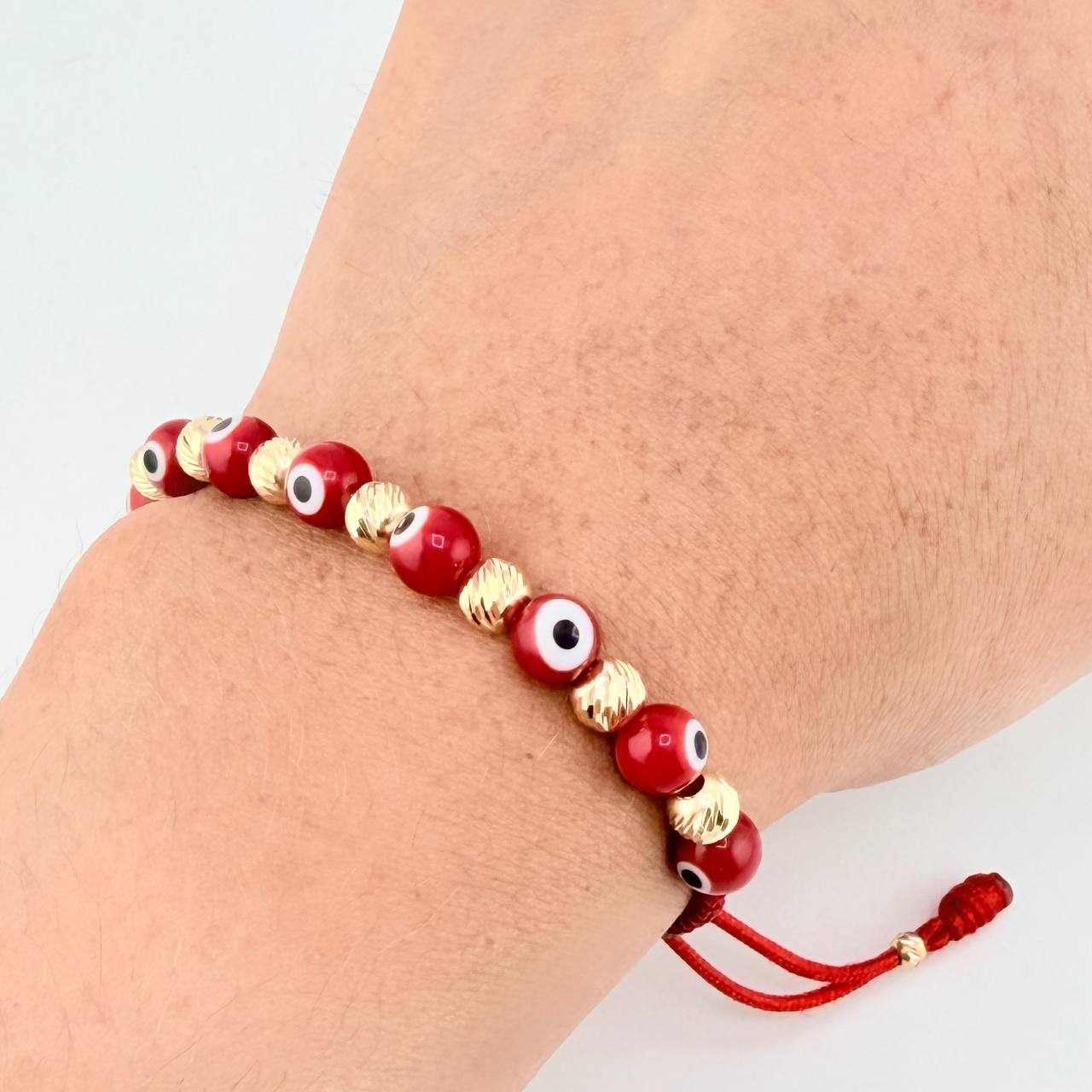 Pulsera Tejida Ojos Turcos Bolas Diamantadas 5Mm-3Mm Oro Amarillo 18K