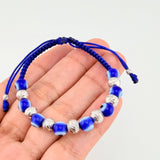 Pulsera Tejida Ojos Turco Bolas Diamantadas 6Mm-3Mm Oro Blanco 18K