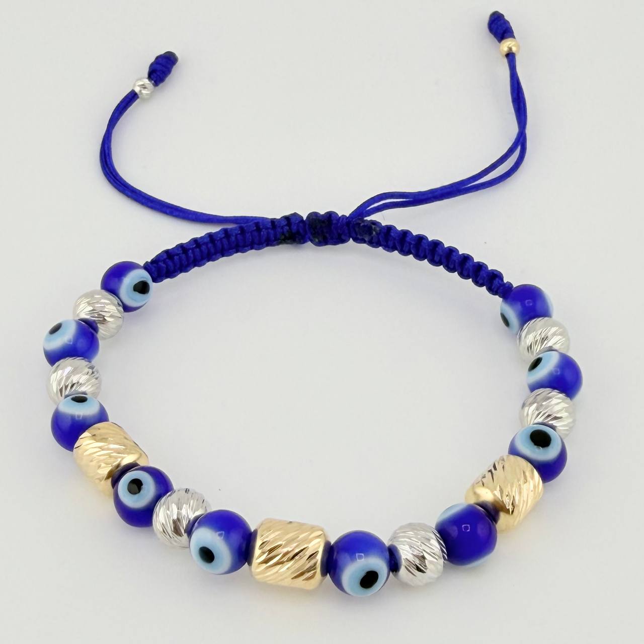 Pulsera Tejida Ojos Turcos Cilindros 6Mm-3Mm Dos Oros Amarillo Blanco 18K