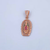 Dije Virgen Guadalupe 2.7gr / 3.1cm / Circones Fucsias Verdes Blancos Oro Rosa 18K &