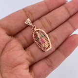 Dije Virgen Guadalupe 2.7gr / 3.1cm / Circones Fucsias Verdes Blancos Oro Rosa 18K &