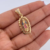 Pendant Virgin Guadalupe 3gr / 3.1cm / Fuchsia Blue White Zircons 18K Yellow Gold &