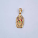 Dije Virgen Guadalupe 2.95gr / 3.1cm / Circones Fucsias Verdes Blancos Oro Amarillo 18K &