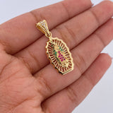 Pendant Virgin Guadalupe 3gr / 3.1cm / Fuchsia Green White Zircons 18K Yellow Gold &