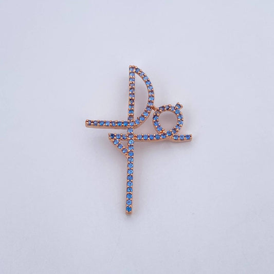 Dije Cruz Fe 3gr / 3.8cm / Circones Azules Oro Rosa 18K &