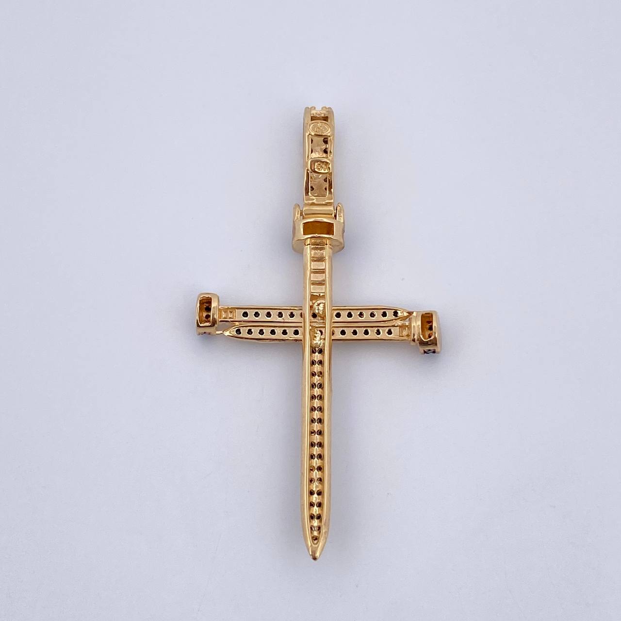 Pendant Nail Cross 3.95gr / 4.6cm / Black Zircons Two-tone Black Yellow 18K &