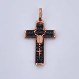 Pendant Virgin Miraculous Cross Rosary 6.4gr / 4.8cm / Black Zircons Two-tone Black Rose 18K &