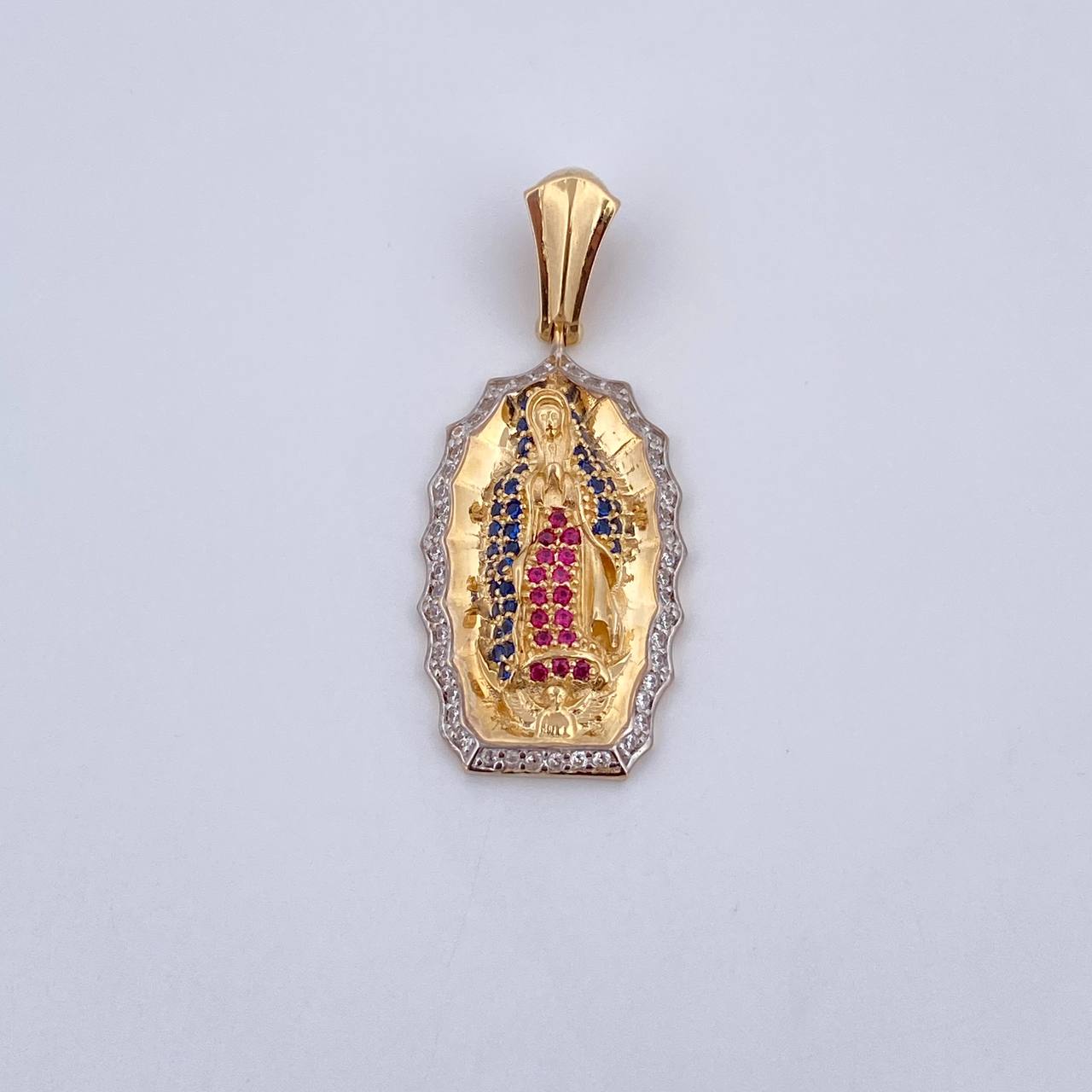 Pendant Virgin Guadalupe 5.15gr / 3.6cm / Fuchsia Blue White Zircons Two 18K Yellow White Golds &