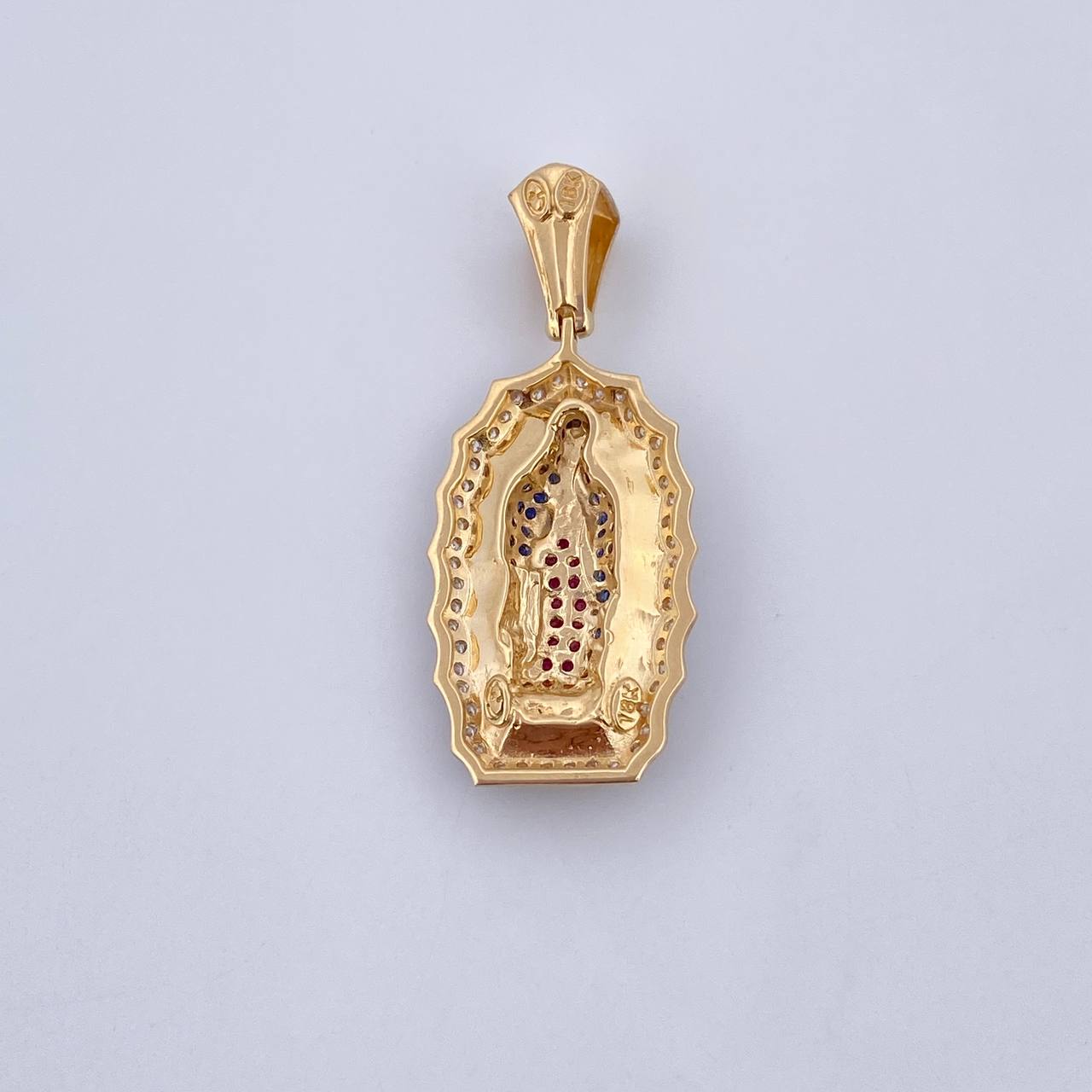 Pendant Virgin Guadalupe 5.15gr / 3.6cm / Fuchsia Blue White Zircons Two 18K Yellow White Golds &