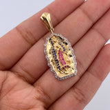 Pendant Virgin Guadalupe 5.15gr / 3.6cm / Fuchsia Blue White Zircons Two 18K Yellow White Golds &
