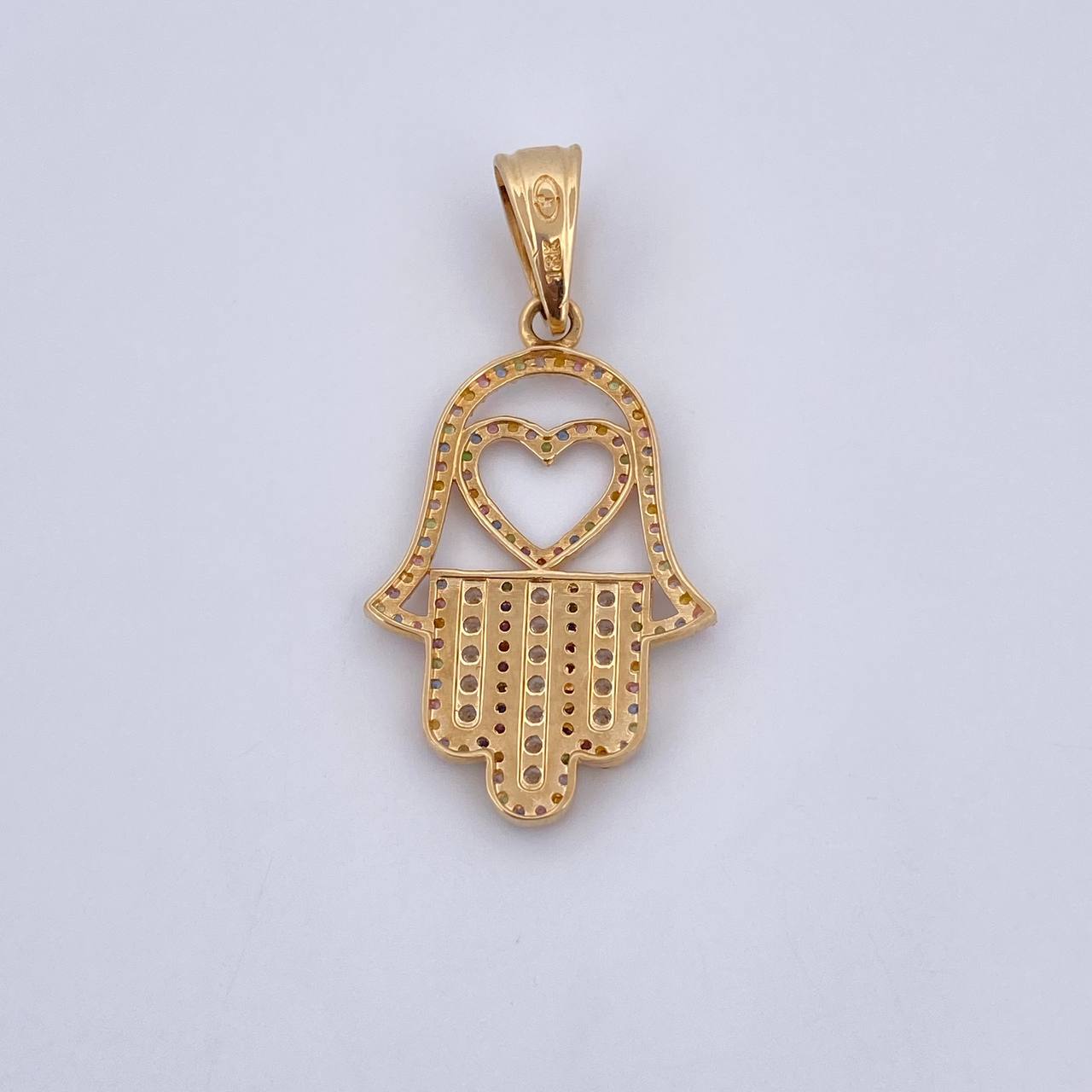 Pendant Hamsa Hand 4.1gr / 4cm / Colored Zircons 18K Yellow Gold &