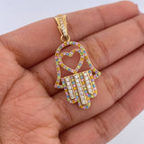 Pendant Hamsa Hand 4.1gr / 4cm / Colored Zircons 18K Yellow Gold &