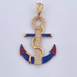 Pendant Anchor 6.85gr / 4.8cm / Fuchsia Blue White Zircons Two 18K Golds Black Yellow &